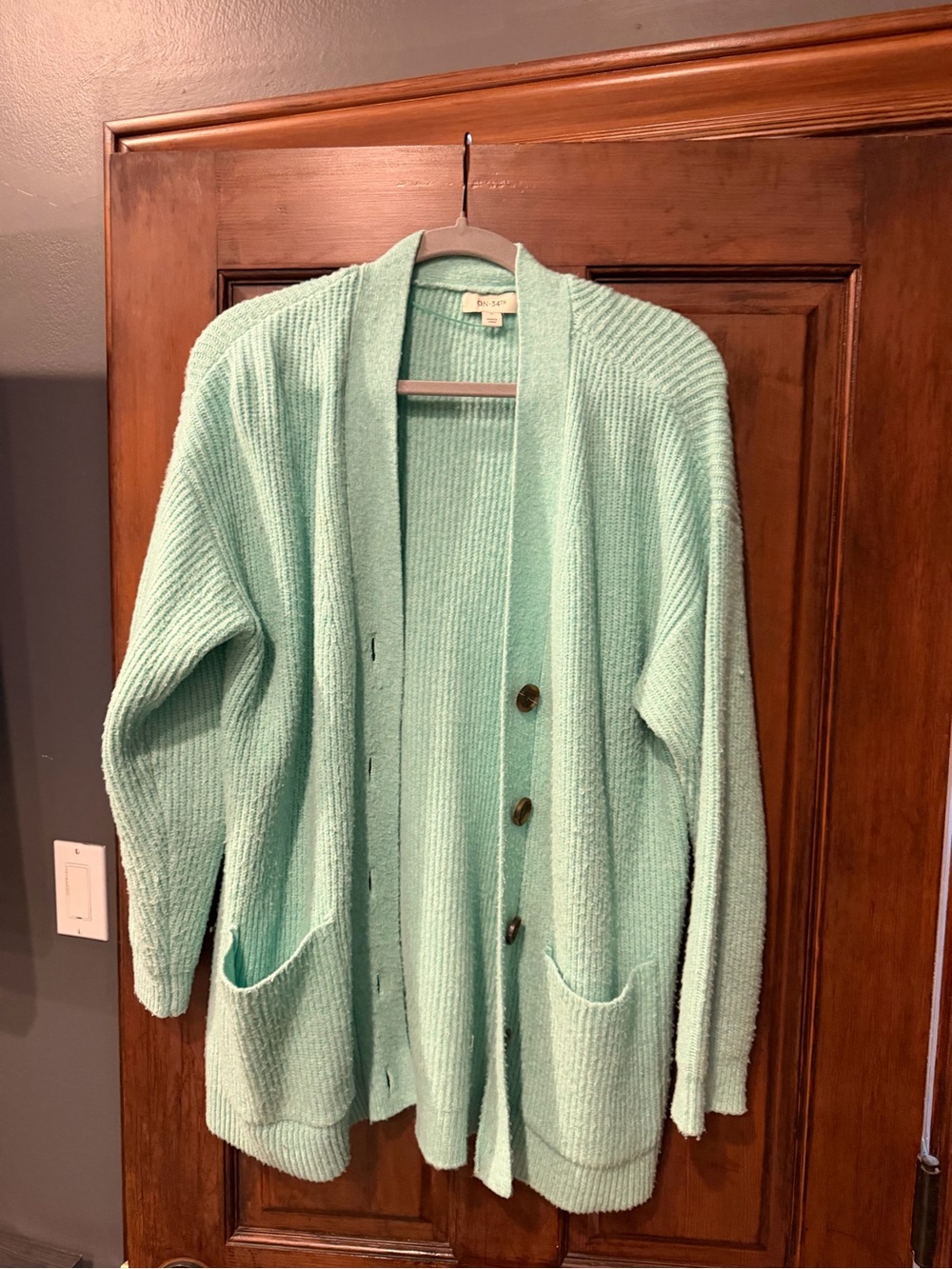 Cozy Mint green Open-Front Button Cardigan Sweater